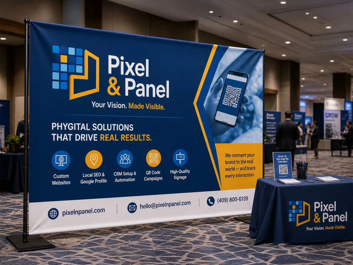 Custom fabric banner for an indoor event in Southeast Texas