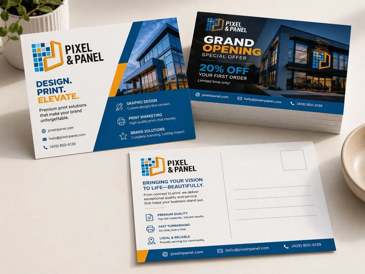 Custom printed postcards for a local business promotion in Beaumont Texas