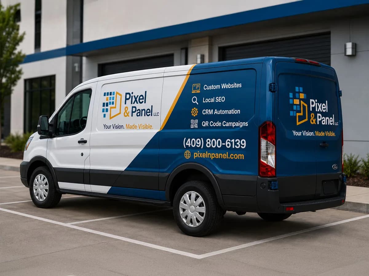 Partial vehicle wrap on a service van in Southeast Texas