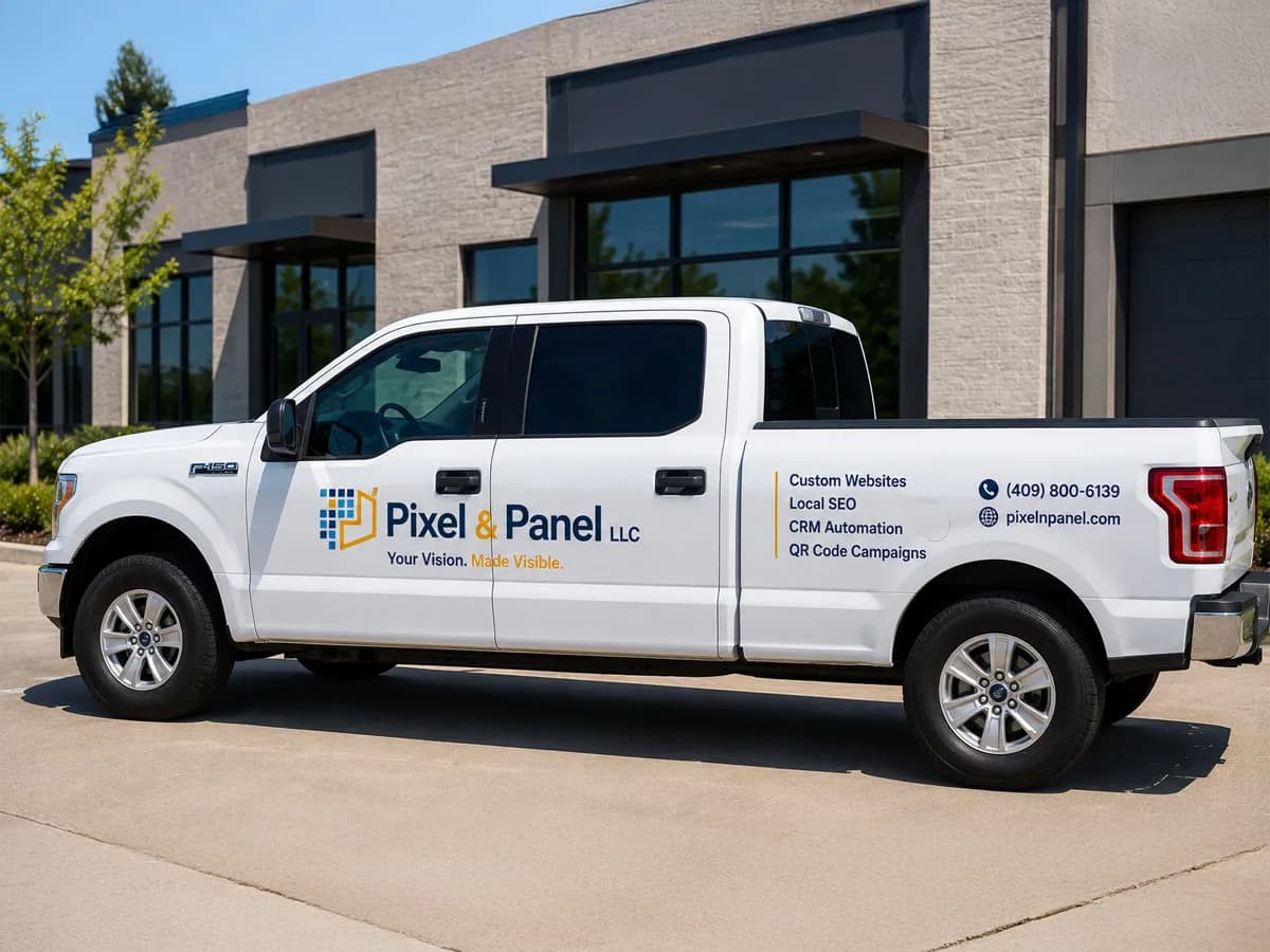 Vehicle lettering on a local service truck in Beaumont Texas