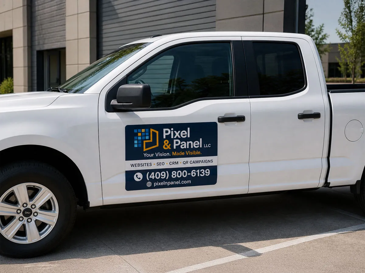 Removable magnetic sign on a service vehicle in Port Arthur Texas